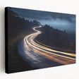 Stretched canvas wall art showcasing a serene landscape with winding roads, rich green fields, and a vibrant blue sky, ideal for home decor.