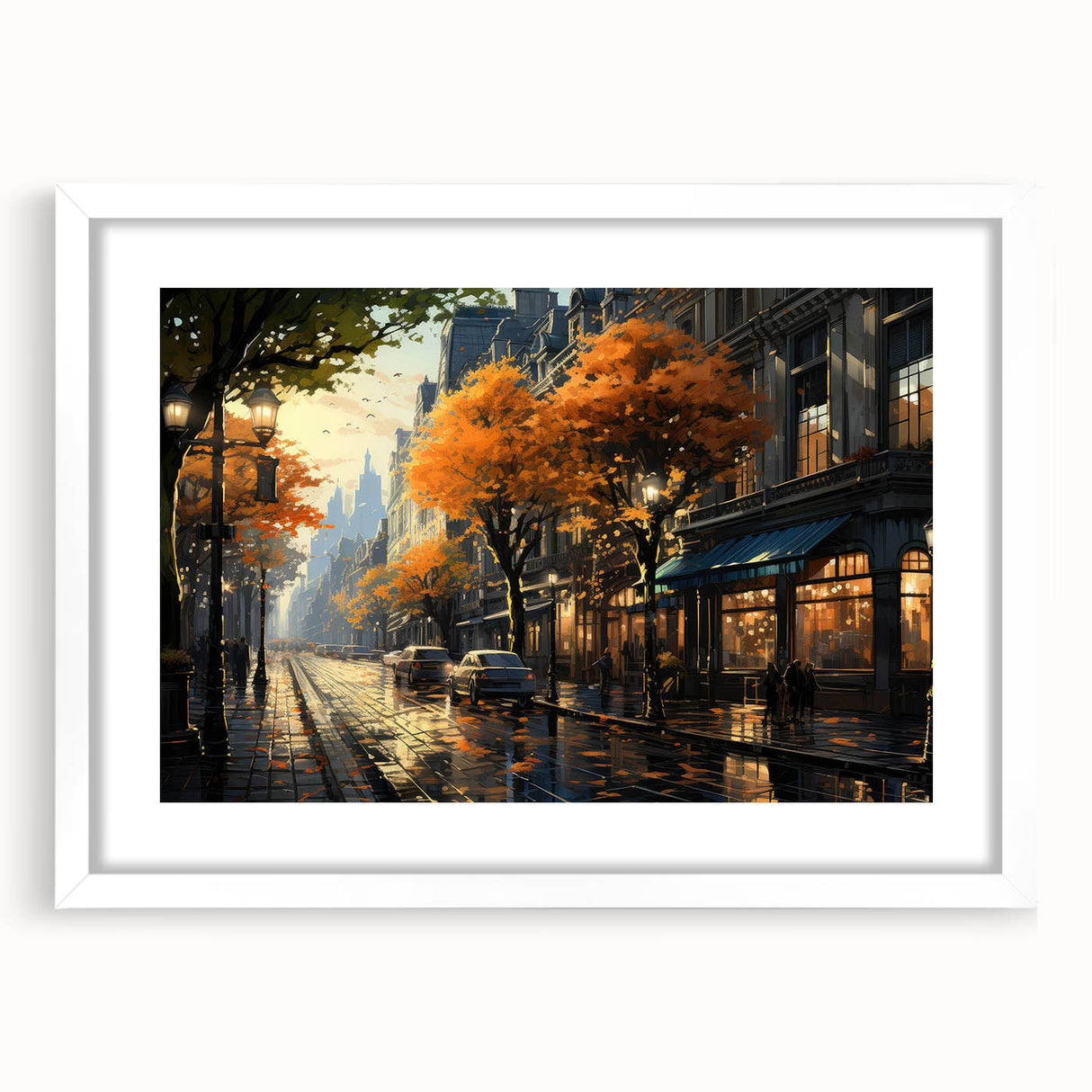 Framed wall art collection showcasing a scenic landscape road design, featuring a white mat and sleek frame, ideal for modern home decor.
