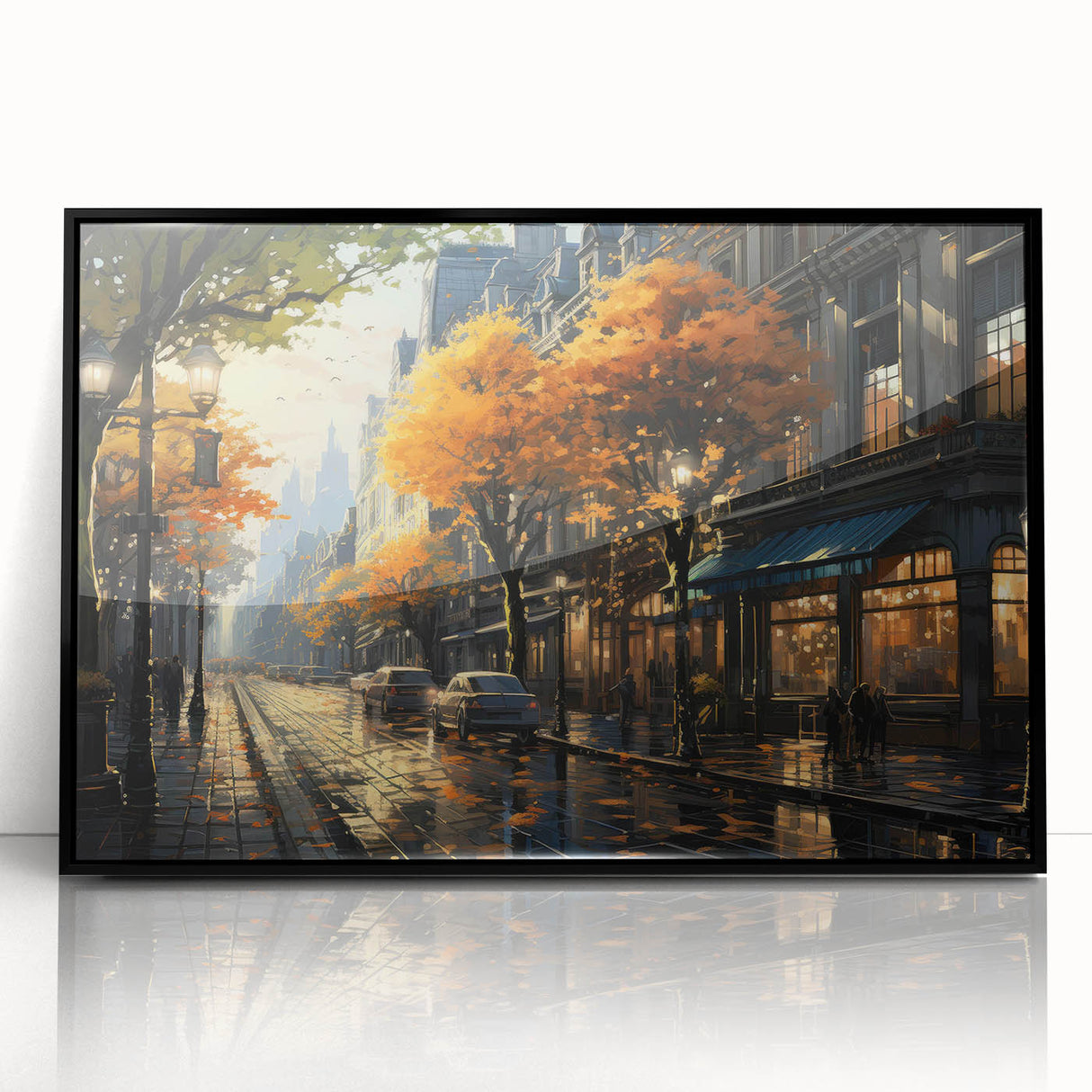 Framed acrylic wall art design showcasing a serene landscape with winding roads, set in a sleek black frame, perfect for modern home decor.
