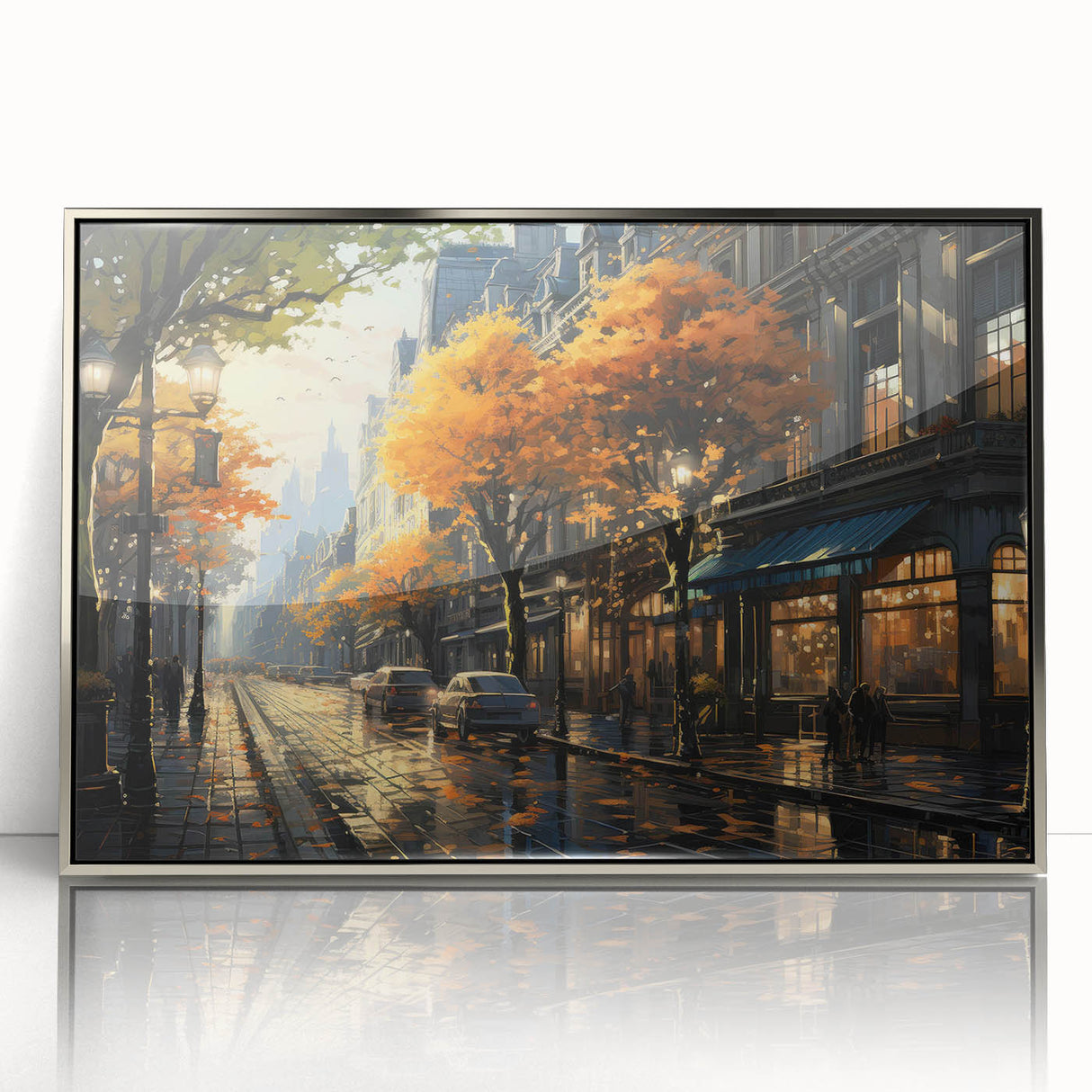 Framed acrylic wall art showcasing a stunning landscape road design in silver, perfect for modern decor. Ideal for enhancing living spaces with nature-inspired aesthetics.