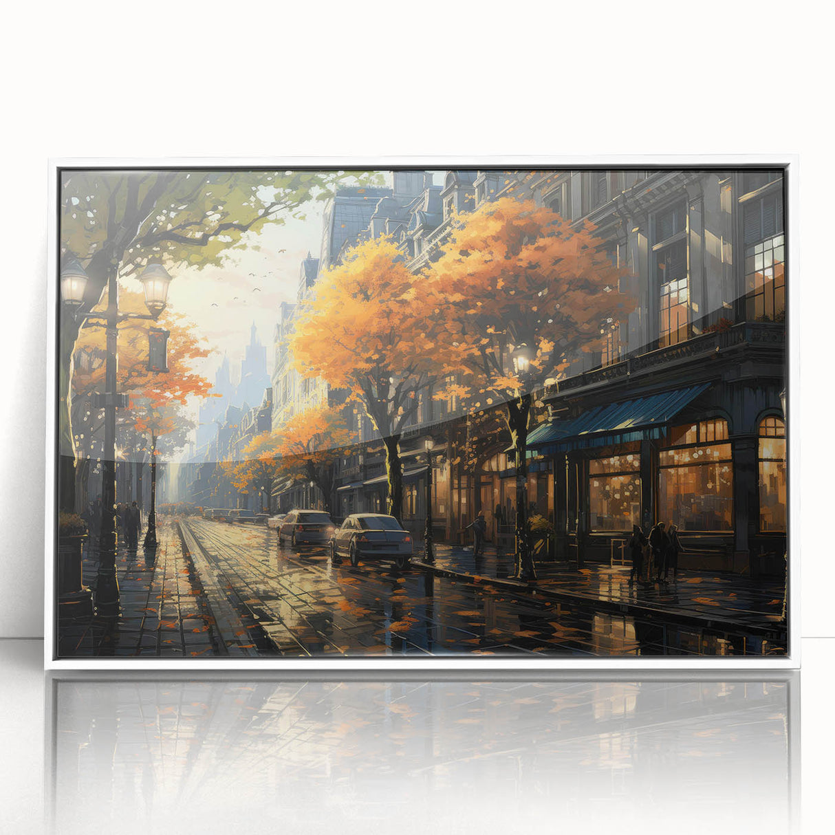 Framed acrylic wall art featuring a serene landscape with winding roads and vibrant colors, set against a white background, perfect for home decor.