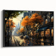 Framed canvas wall art showcasing a scenic landscape with winding roads and lush greenery, designed for modern home decor with a sleek black frame.