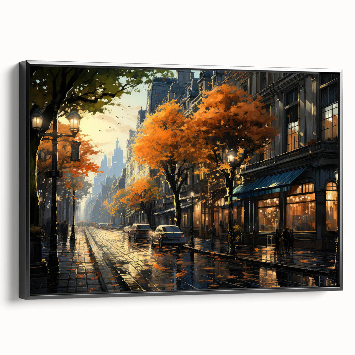 Framed canvas wall art showcasing a scenic landscape with winding roads and lush greenery, designed for modern home decor with a sleek black frame.