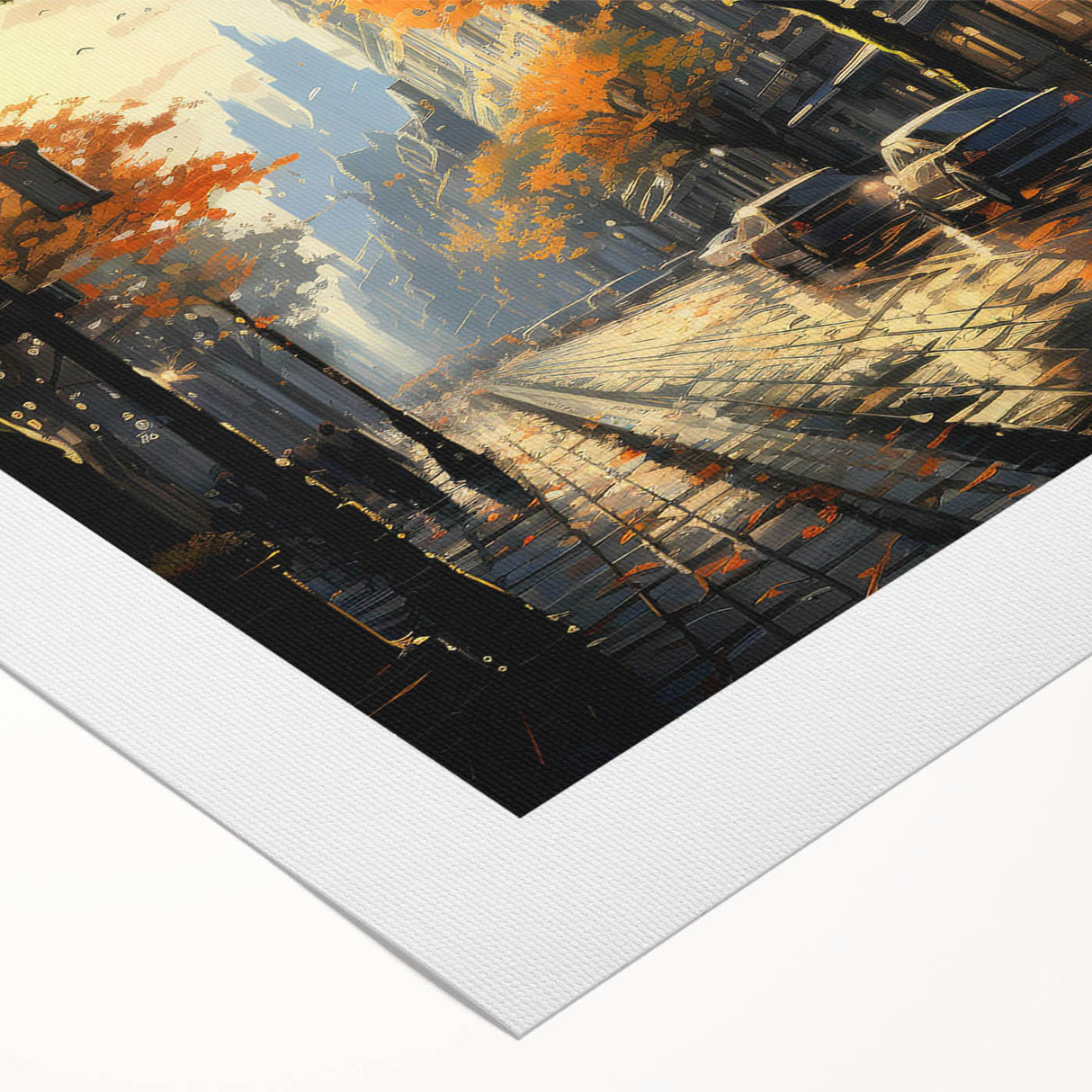 Rolled canvas artwork showcasing a serene landscape with winding roads, vibrant colors, and textured details, perfect for enhancing home decor.