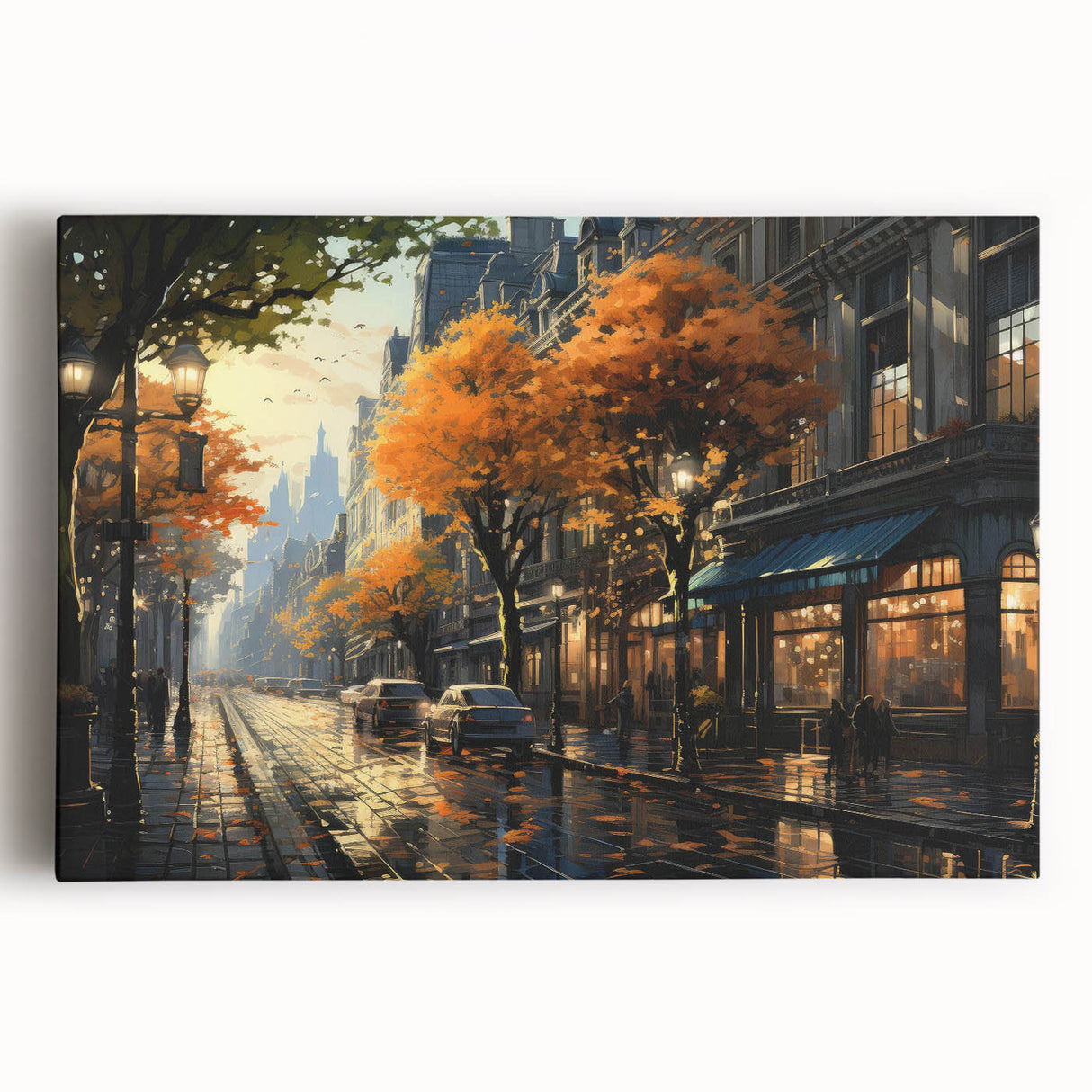 Stretched canvas artwork showcasing a vibrant landscape road design, featuring rich colors and intricate details, perfect for enhancing modern home decor.