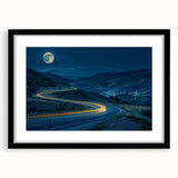 Framed wall art featuring a scenic landscape design with roads, set in a sleek black frame with a mat. Ideal for enhancing modern home decor.