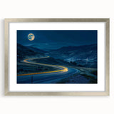 Framed wall art featuring a serene landscape with winding roads, presented in a silver frame with a mat, perfect for home decor and interior design enhancement.