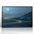 Framed acrylic wall art depicting a serene landscape with winding roads, featuring a black frame and vivid colors, perfect for modern home decor.