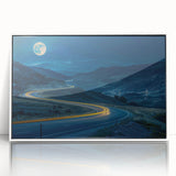 Framed acrylic wall art featuring a scenic landscape design of winding roads, set in a modern white frame, ideal for home decor and enhancing interior aesthetics.