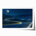 Colorful abstract landscape print showcasing winding roads through vibrant hills and valleys, perfect for modern home decor. Rolled design allows easy framing and display.