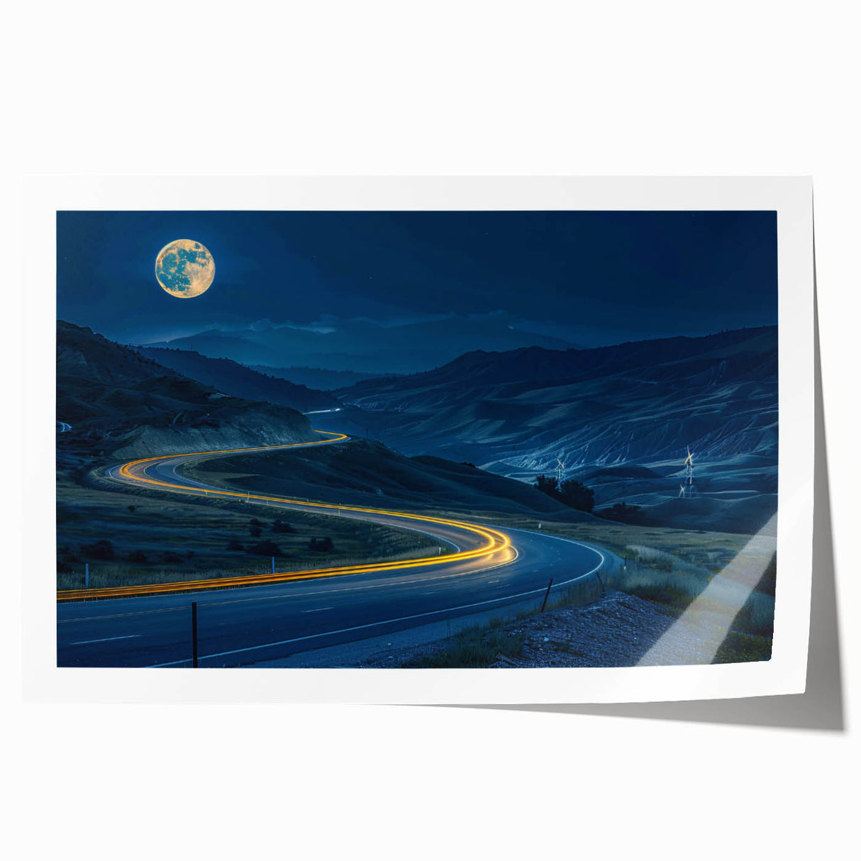 Colorful abstract landscape print showcasing winding roads through vibrant hills and valleys, perfect for modern home decor. Rolled design allows easy framing and display.