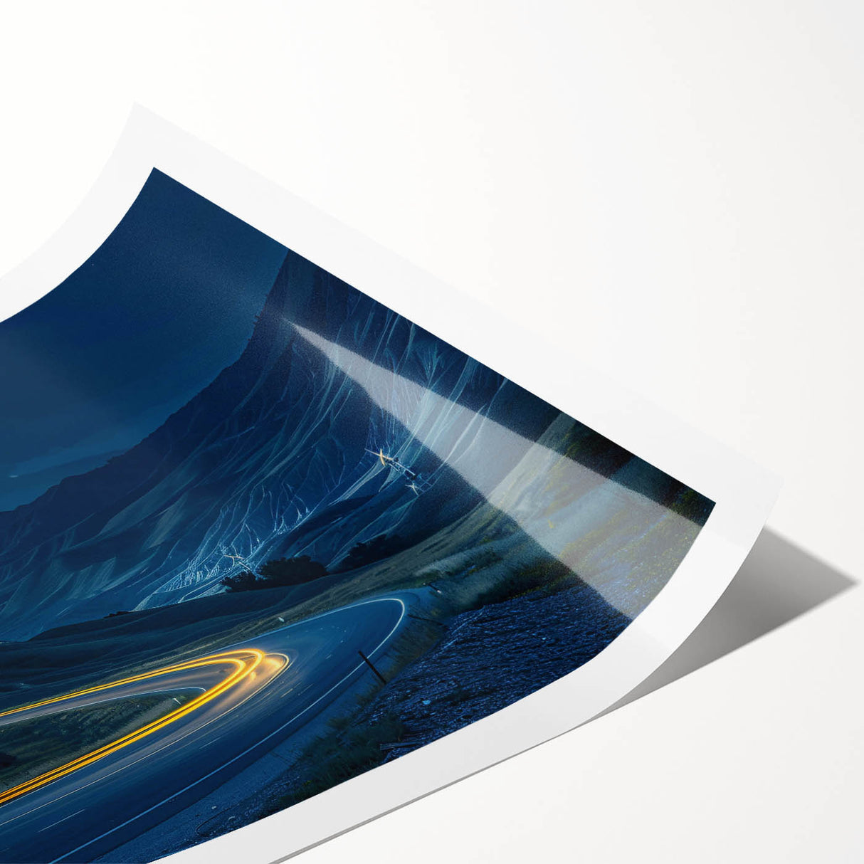 Scenic landscape road design wall art print showcasing vibrant colors and intricate details, rolled and ready for framing, ideal for home decor.