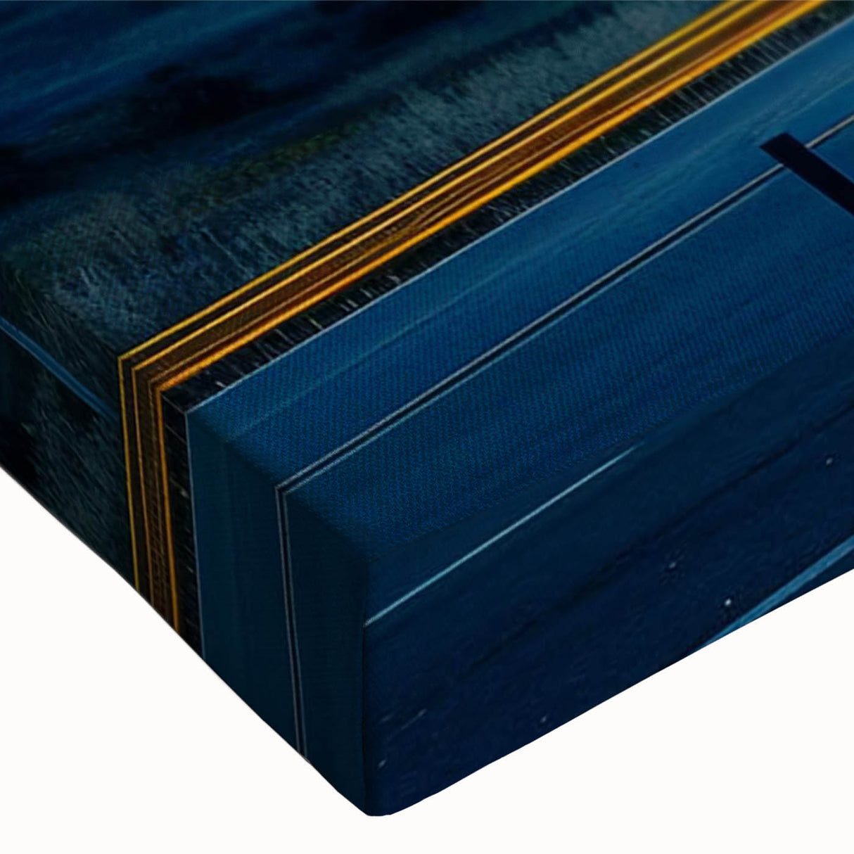 Close-up view of a stretched canvas featuring a vibrant landscape road design, showcasing rich colors and intricate details, perfect for home decor.