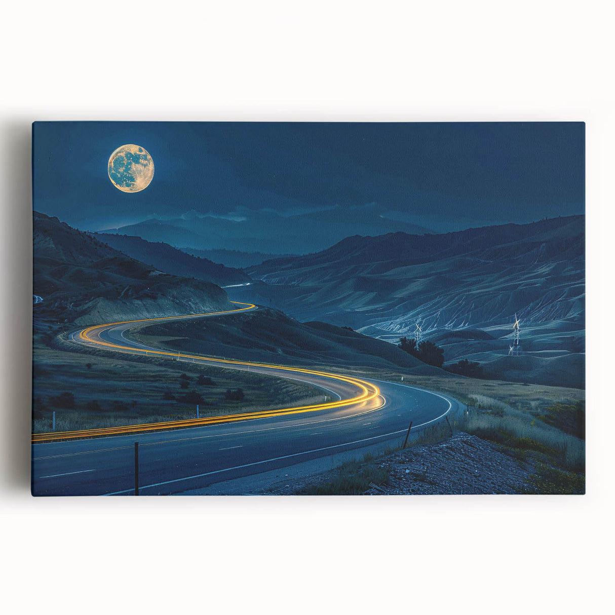 Stretched canvas wall art showcasing a vibrant landscape with winding roads and lush greenery, ideal for home decor. Perfect for adding a serene nature touch to any space.
