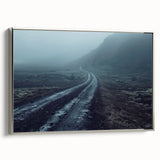 Framed wall art showcasing a serene landscape with winding roads, featuring a silver frame that enhances the artwork's elegance, perfect for home decor.