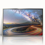 Framed acrylic wall art featuring a silver landscape road design, showcasing vibrant colors and intricate details, perfect for modern home decor.
