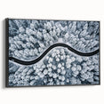 Framed canvas wall art showcasing a scenic landscape with winding roads, featuring vibrant colors and a modern black frame, perfect for enhancing home decor.