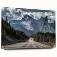 Acrylic glass wall art showcasing a vibrant landscape design with colorful roads and abstract elements, displayed side view with decorative pins for hanging.