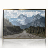 Framed acrylic wall art showcasing a stunning landscape road design, featuring vibrant colors and gold accents, perfect for modern home decor.