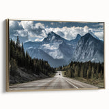 Framed canvas wall art showcasing a stunning landscape road design, featuring a gold frame and vibrant colors, perfect for modern home decor.