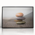 Framed acrylic wall art featuring a stunning landscape design with rocky formations and earthy tones, presented in a sleek black frame for modern decor.