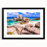 Framed black wall art featuring a stunning landscape design with rocky textures and vibrant colors, perfect for enhancing modern home decor.