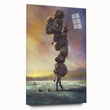 Acrylic glass wall art showcasing a serene landscape of rocks and serene nature, displayed in a side view without pins, perfect for modern home decor.