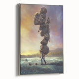 Framed canvas wall art showcasing a stunning landscape with rocky formations, highlighted by a silver frame, perfect for modern home decor.
