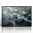 Framed acrylic wall art showcasing a stunning landscape with rocky formations, featuring a sleek black frame, perfect for modern home decor. Ideal for enhancing living spaces.