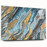 Acrylic glass wall art showcasing a vibrant abstract landscape design featuring colorful rocks, expertly crafted and displayed from a side view, ideal for modern decor.