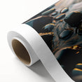 Rolled canvas showcasing a vibrant landscape design featuring rocky formations and lush greenery, emphasizing natural textures and earthy tones, ideal for home decor.
