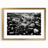 Framed gold mat wall art showcasing a scenic landscape with rocky formations, perfect for home decor, adding elegance and a natural touch to any room.