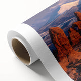 Stunning rolled canvas showcasing a vibrant abstract landscape featuring colorful rock formations, ideal for home decor or art enthusiasts, packaged securely for delivery.