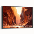 Framed canvas wall art showcasing a stunning landscape with rocks, featuring earthy tones and a black frame, perfect for enhancing modern home decor.