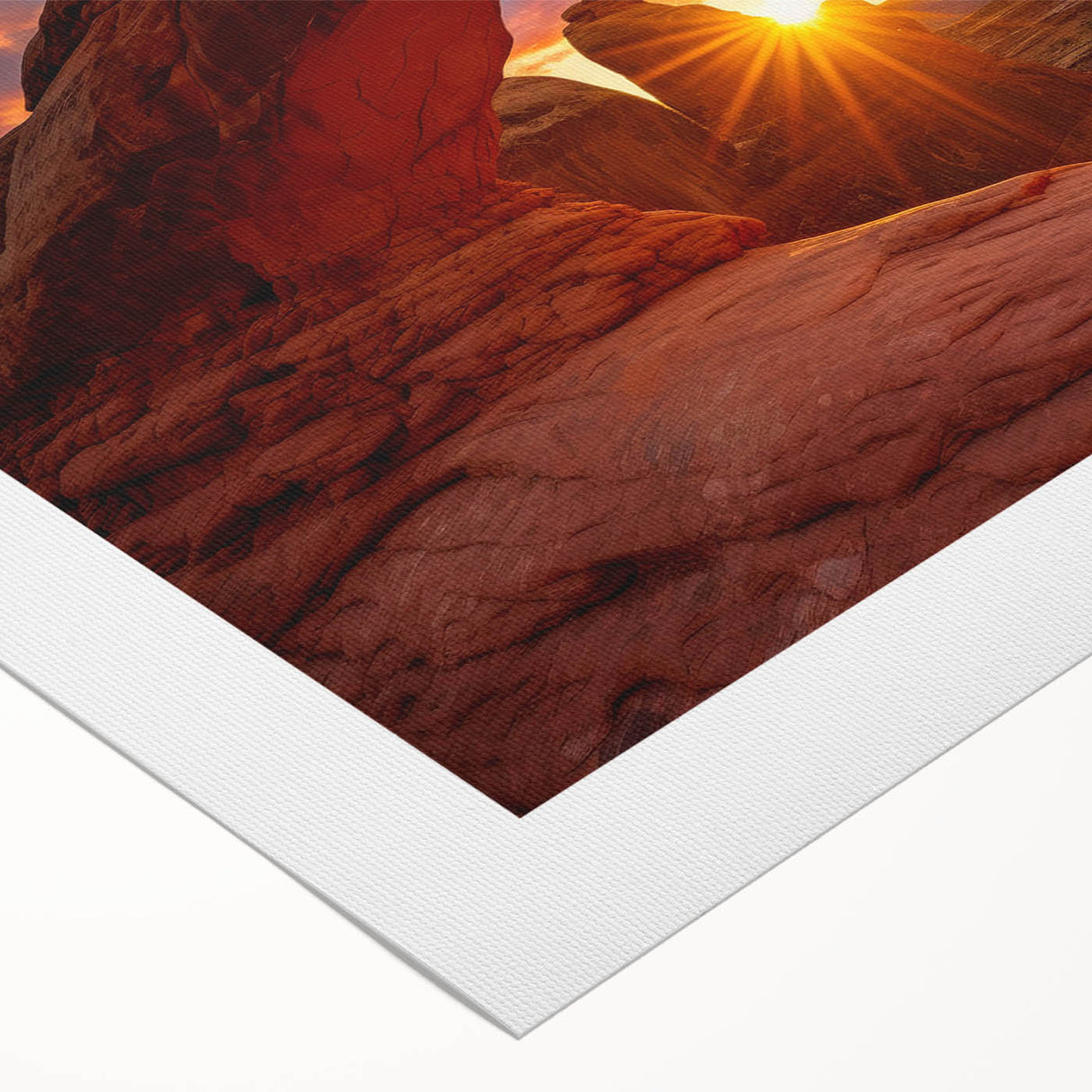 Rolled canvas showcasing a vibrant landscape of rocky cliffs under a bright blue sky, ideal for home decor and interior design enthusiasts.