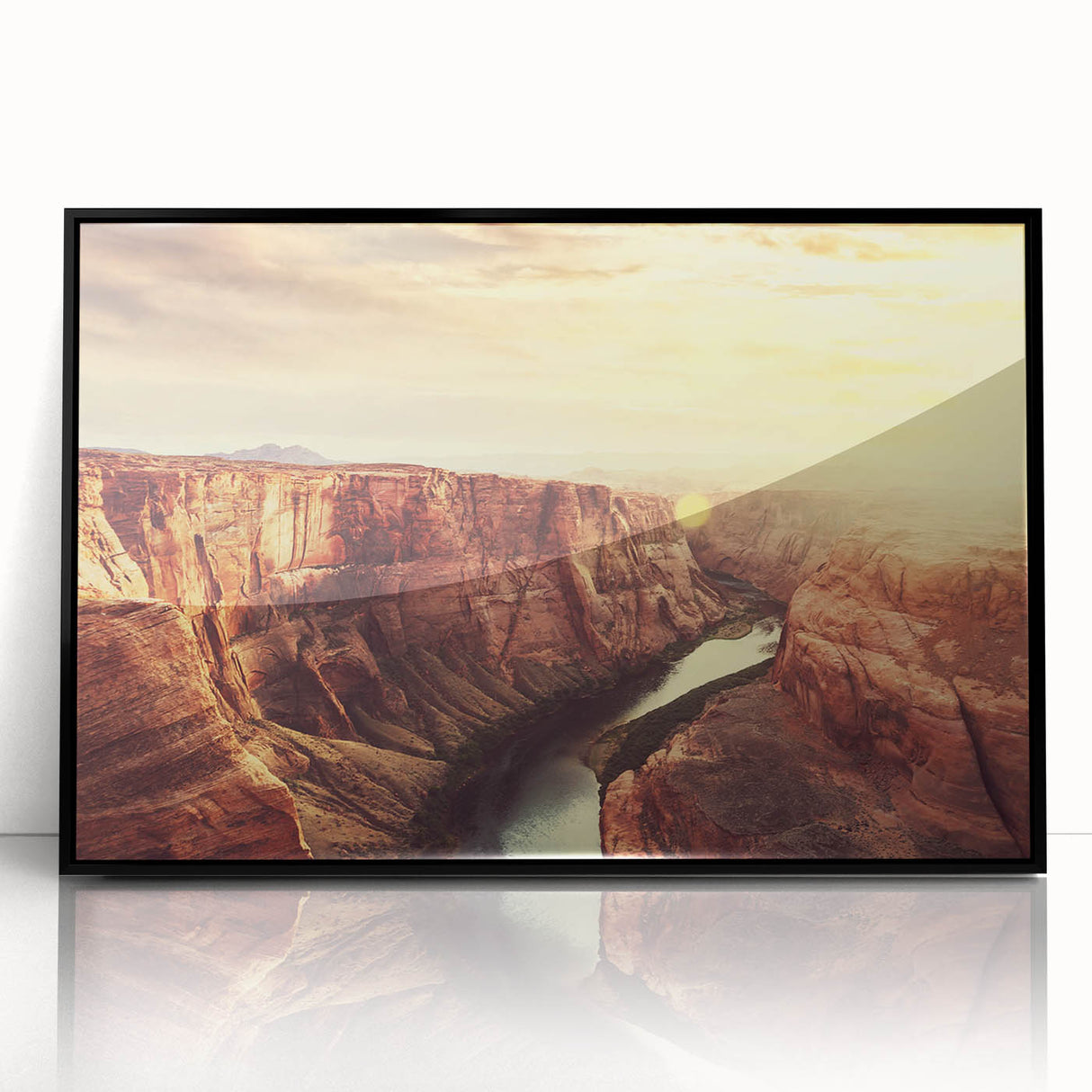 Framed acrylic wall art showcasing a stunning rocky landscape design, featuring a sleek black frame and vibrant colors, perfect for modern decor.