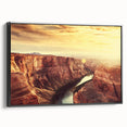Framed canvas wall art showcasing a serene landscape with rocky formations, set against a black background, ideal for modern home decor.