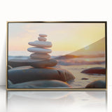 Framed wall art collection featuring a stunning landscape design with natural rocks, accented by a gold frame, perfect for modern home decor. The acrylic finish enhances the colors and details, creating a striking focal point for any room.