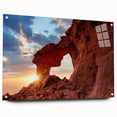 Acrylic glass wall art piece showcasing a stunning landscape design featuring vibrant rocks in earthy tones, displayed in a side view with stylish pins for mounting. Perfect for modern home decor enthusiasts seeking unique and eye-catching art.