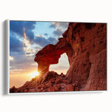 Framed canvas wall art showcasing a serene landscape design with rugged rocks and soft hues, elegantly presented with a white frame for modern decor.