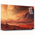Side view of a modern acrylic wall art piece showcasing a vibrant landscapes and rocks design, featuring a sleek finish and mounted with pins for easy display.