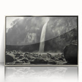 Framed acrylic wall art showcasing a modern landscape design featuring textured rocks, elegantly displayed in a silver frame, perfect for contemporary decor.