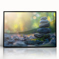 Framed acrylic wall art featuring a stunning landscape design with rocky formations, presented in a sleek black frame, ideal for modern home decor.