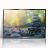 Framed acrylic wall art showcasing a stunning landscape with rocky formations, featuring silver accents that enhance the contemporary design, perfect for modern home decor.