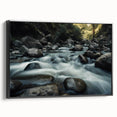 Framed canvas wall art showcasing a striking landscape with rocky formations, designed in a modern style with a sleek black frame, perfect for contemporary decor.