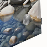 Close-up view of a stunning acrylic glass wall art piece showcasing a landscape design with textured rocks, ideal for modern interior decor and artistic expression.
