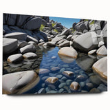 Acrylic glass wall art displaying a stunning landscape design featuring textured rocks, designed for modern decor, showcasing vibrant colors and intricate details.