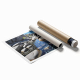 Vibrant rolled wall art print showcasing a stunning landscape design with rocky formations and earthy tones, packaged securely in a protective cardboard tube.