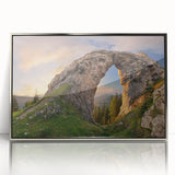 Framed acrylic wall art featuring a modern landscape design with rocky formations, showcasing silver accents and a contemporary aesthetic, perfect for home decor.
