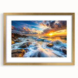Framed wall art showcasing a serene landscape with rocks, featuring a gold mat and frame, perfect for adding elegance to home decor. Ideal for nature enthusiasts.